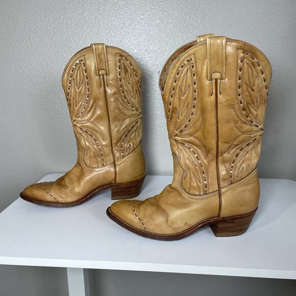 Boulet Boots Mens 7.5 E Wide Brown Golden Leather Cowboy Shoes Western main image 12